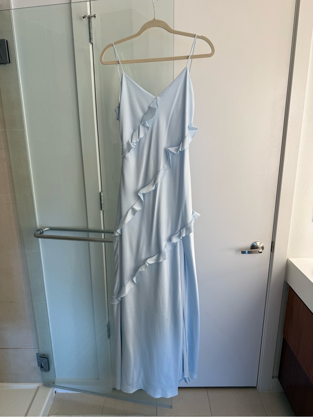 Birdy Grey Light Blue Ruffle Maxi Dress